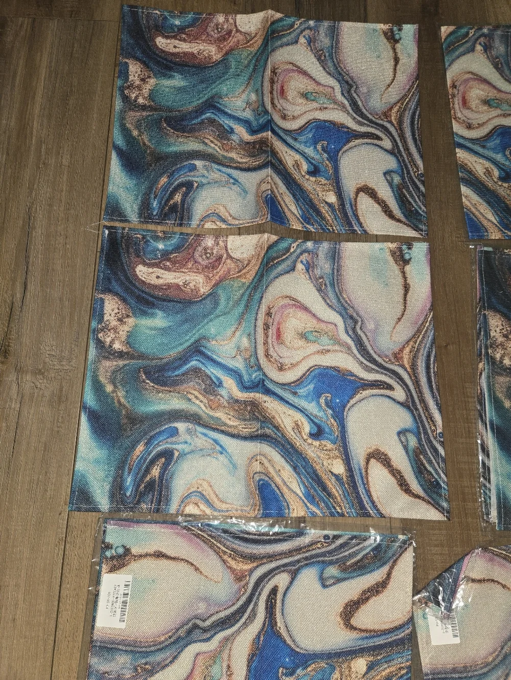 Abstract Marble Placemat Set in Teal, Blue & Gold (6 Piece)